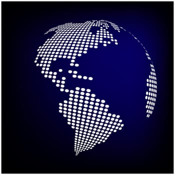globe earth world map - abstract dotted vector background.  Blue wallpaper illustration