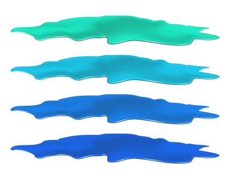 Puddle of water spill set. Blue stain, plash, drop. Vector illustration isolated on the white background