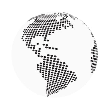 globe earth world map - abstract dotted vector background.  Black and white silhouette illustration