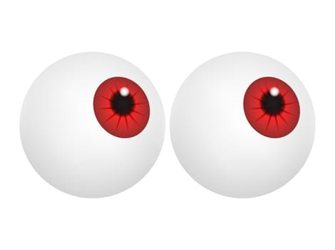 Eyeball with red pupil, iris. Realistic human body part set. Vector illustration isolated on white background.