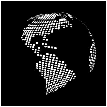globe earth world map - abstract dotted vector background.  Black and white silhouette illustration