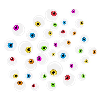 Halloween eyeball vector background. Colorful cartoon pupil, eye illustration on white background.