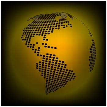 Globe earth world map - abstract dotted vector background.  Orange, yellow wallpaper illustration