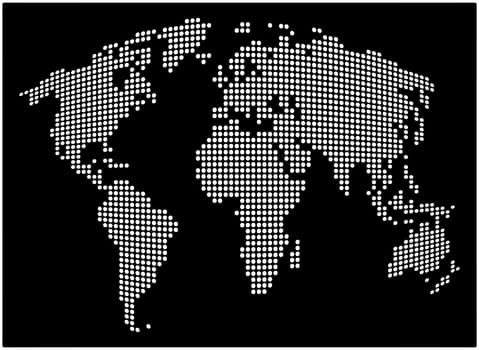 World map - abstract dotted vector background.  Black and white silhouette illustration
