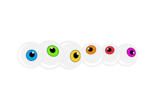 Halloween eyeball vector background. Colorful cartoon pupil, eye illustration on white background.