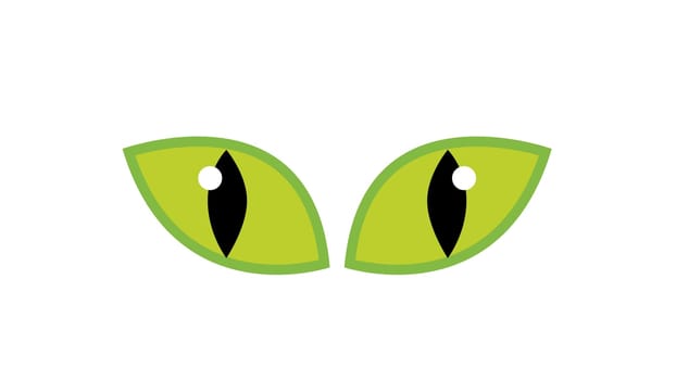 Halloween green spooky eyes vector isolated on white background. Illustration of Evil, dangerous, wild angry cat iris cartoon
