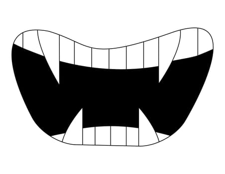Cartoon smile, mouth, lips with teeth. vector silhouette, outline illustration isolated on white background