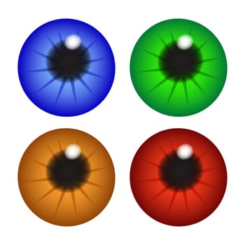Iris eye, pupil, eyeball . Set of realistic vector illustration isolated on white background.
