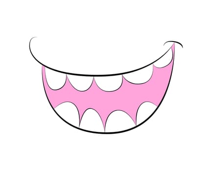 Cartoon smile, mouth, lips with teeth. vector illustration isolated on white background
