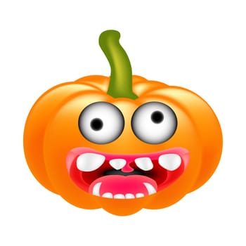 Crazy Halloween Pumpkin Cartoon Character with eyes and mouth. vector Illustration Isolated On White background.