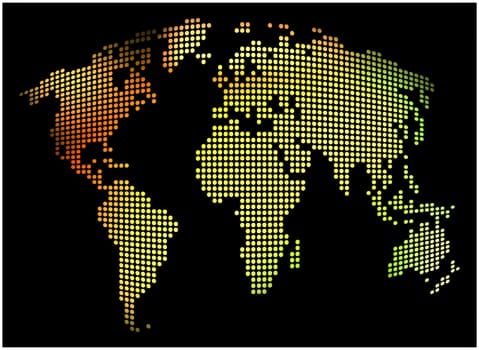 World map - abstract dotted vector background.  Colorful illustration - yellow, orange, green.