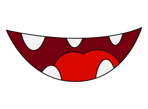 Cartoon smile, mouth, lips with teeth and tongue. vector illustration isolated on white background