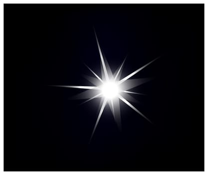 Vector sparkling and glowing light effect star on black background.