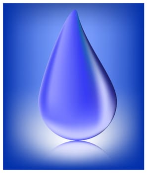 Blue realistic vector water drop  on blue background.