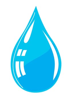 Blue realistic vector water drop isolated on white background.