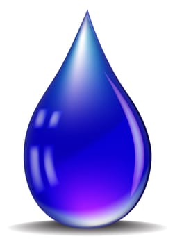 Blue realistic vector water drop isolated on white background.