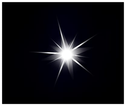 Vector sparkling and glowing light effect star on black background.