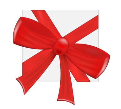 Red realistic  ribbon bow on box  isolated on white background. Vector illustration