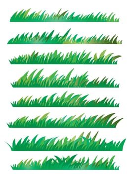 Green Grass Set, Isolated On White Background, Vector Illustration