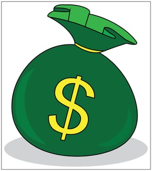 Green money bag icon with dollar sign isolated on white background. Vector illustration.