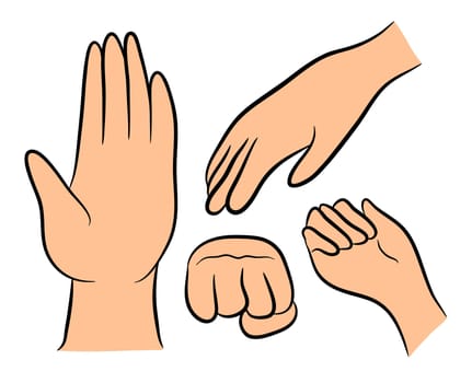Image of cartoon human hand gesture set. Vector illustration isolated on white background.