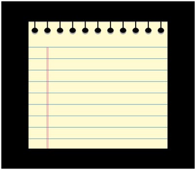 Image of empty school, office card out of the notebook, note. Cartoon illustration isolated on black background.