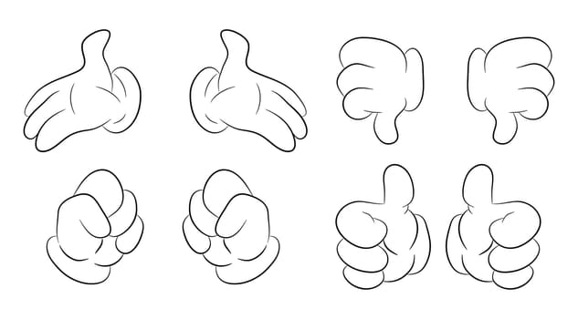 Image of cartoon human hand gesture set. Vector illustration isolated on white background.