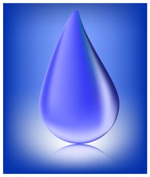 Blue realistic vector water drop  on blue background.