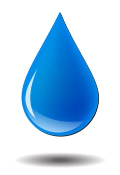 Blue realistic vector water drop isolated on white background.
