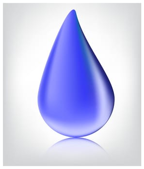 Blue realistic vector water drop  on white background.