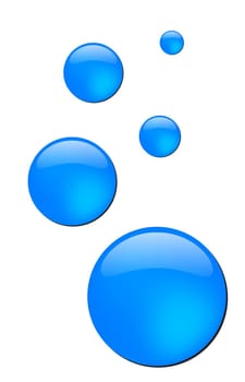 Blue vector water drops isolated on white background.