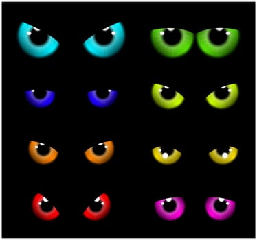 Image of Happy Halloween  spooky background Flat design. Vector illustration of invitation card with scary eyes, eyeballs, iris.