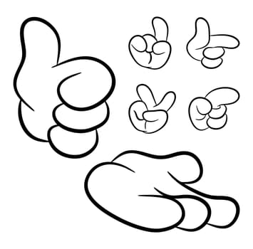 Image of cartoon human hand gesture set. Vector illustration isolated on white background.
