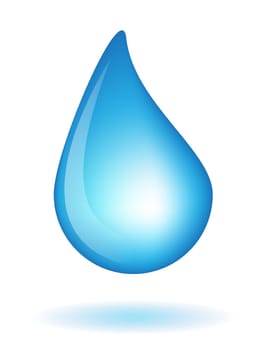 Blue realistic vector water drop isolated on white background.