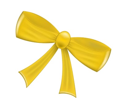 Yellow realistic  ribbon bow isolated on white background. Vector illustration