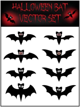 Vector set of Halloween bat silhouette. Illustration isolated on white background