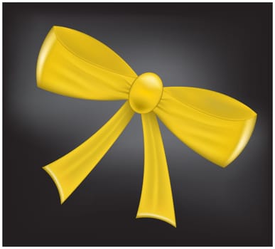 Yellow realistic  ribbon bow on dark background. Vector illustration