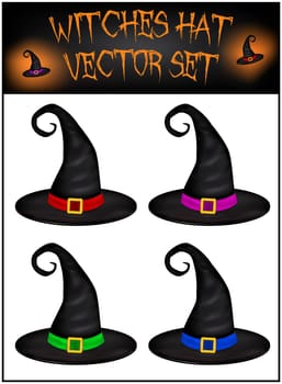 Vector set of Halloween realistic witches hat. Illustration isolated on white background