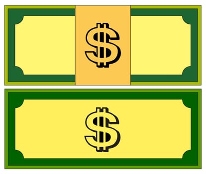 Cartoon money, dollar banknote, paper bill. Vector illustration isolated on white background