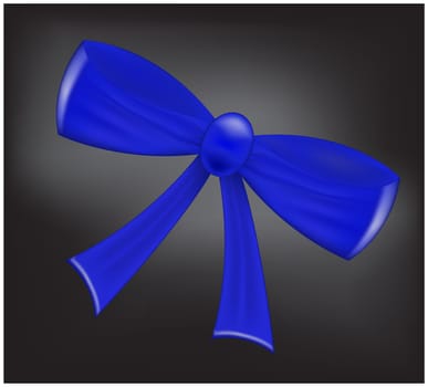 Blue realistic  ribbon bow on dark background. Vector illustration