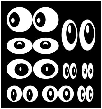 Vector cartoon eyes set isolated on black background
