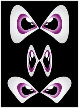 Vector cartoon eyes set isolated on black background