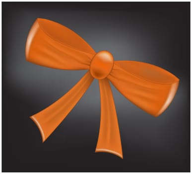 Orange realistic  ribbon bow on dark background. Vector illustration