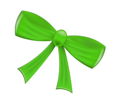 Green realistic  ribbon bow isolated on white background. Vector illustration
