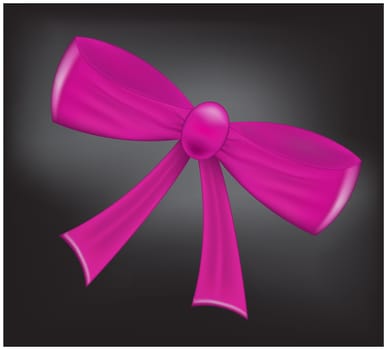 Pink realistic  ribbon bow on dark background. Vector illustration