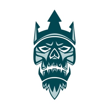 Retro style illustration of Neptune Skull  wearing a Trident Crown looking up viewed from front omn isolated background.