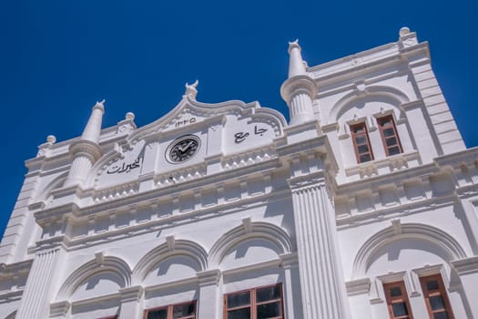 wide angle of Meera white Mosque in Galle, Sri Lanka