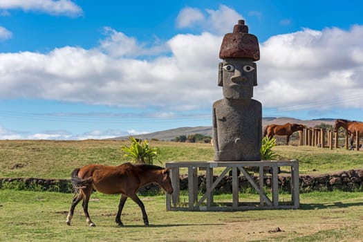 Ahu Tahai,Moai with restored eyes,Hanga Roa,Easter Island,Valparaíso,Chile,Polynesia,Oceania