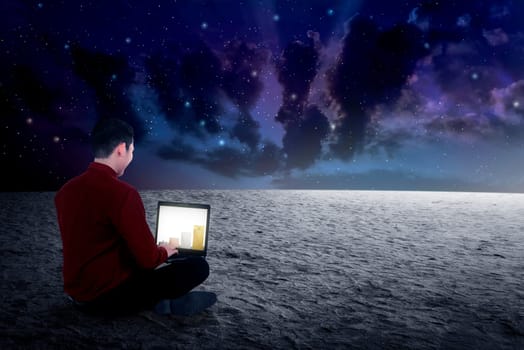 Business man working on outer space. Out of office working concept