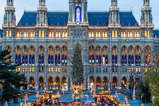 Christmas market Vienna,traditional Christmas market in December in front of the Vienna City Hall